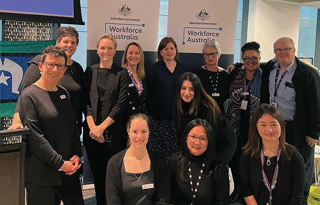 First Nations Meet-the-Employer team members: top row, left to right – Angelina Manera, Kerry Bray, Carly MacGregor, Edwina Spanos, Tricia Hennessy, Tracey Brealey, Polly Kretschmer, Alan Sibbons. Middle – Kerrie Kartambis. Bottom row, left to right – Danielle Dowdell, Daisy Chavez and Jody Siyi Liu