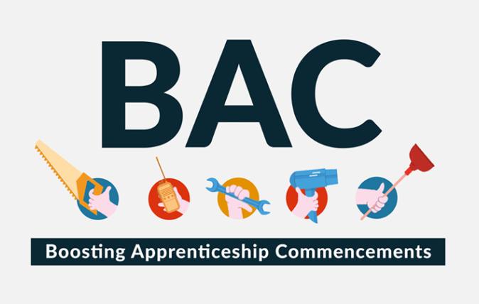 Boosting Apprenticeship Commencements - icons of a hand saw, hand radio, spanner, hair dryer and plunger