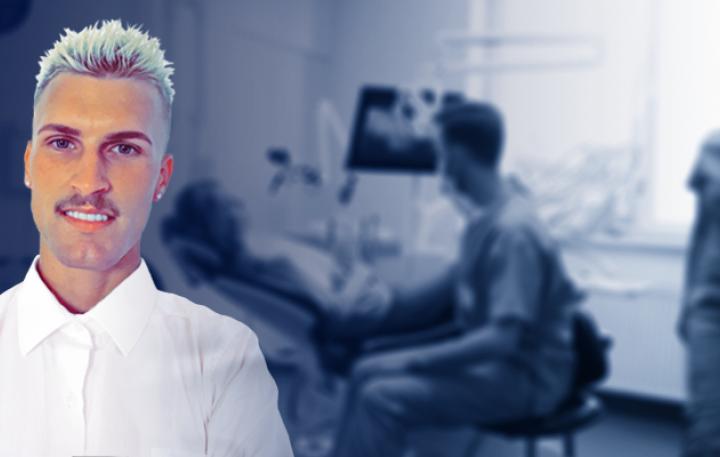 Picture of Fred in front of a dental surgery room