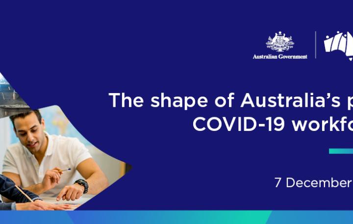 Blue background with National Skills Commission logo and two pictures