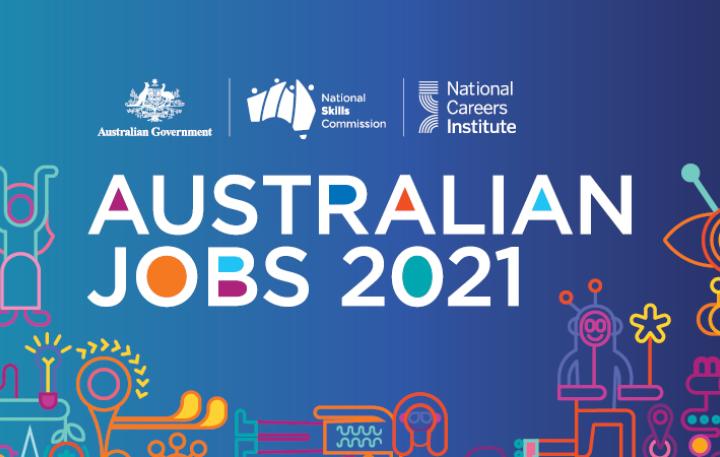 The Australian Government, National Skills Commission and National Careers logos above the text Australian Jobs 2021