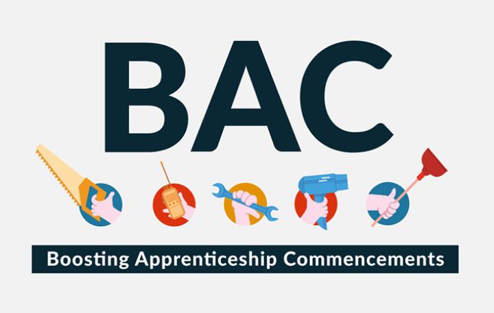 Boosting Apprenticeship Commencements - icons of a hand saw, hand radio, spanner, hair dryer and plunger