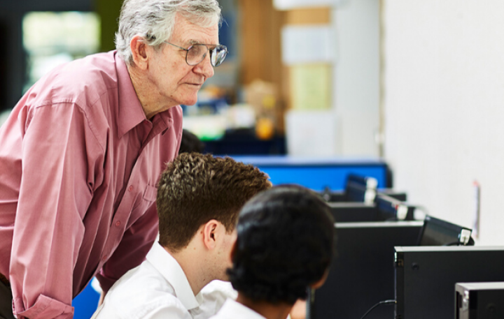 Teacher and students exploring career options