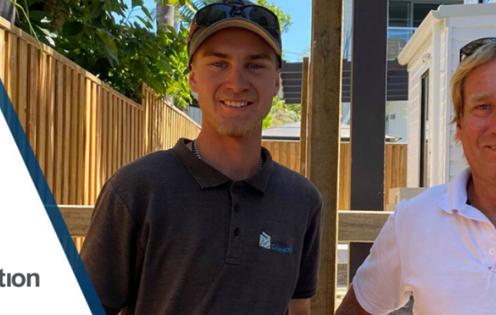 Transition to Work participant Ethan is pictured with his new employer, Brent