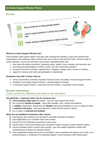 Care sector - In-Home Support Worker role profile