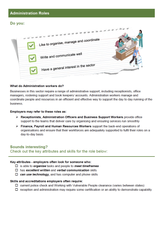 Care sector - Administration role profile
