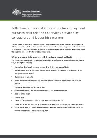 DEWR Collection of personal information.pdf