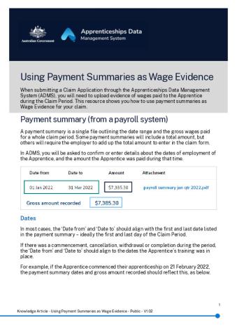 Knowledge Article - Using Payment Summaries as Wage Evidence - Public - V1.02.pdf