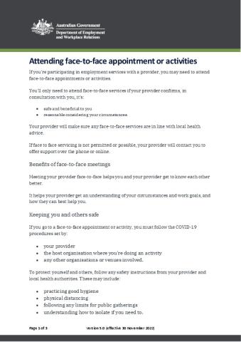 Participant Factsheet - Face-to-face Servicing for Participants with Providers DEWR Site.pdf