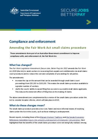 Compliance and enforcement - Amending the Fair Work Act small claims process.pdf