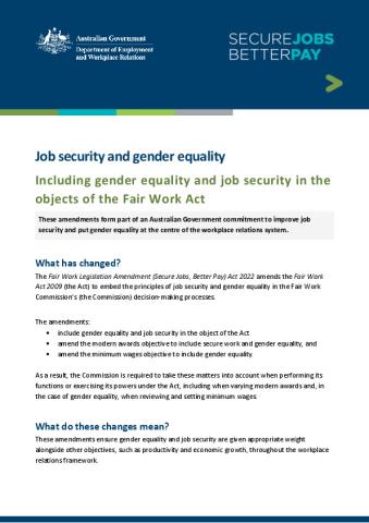 Job security and gender equality - Including gender equality and secure work in the objects of the Fair Work Act.pdf