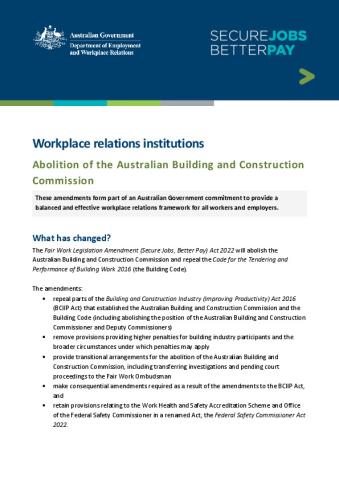 WR institutions - Abolishing the Australian Building and Construction Commission.pdf
