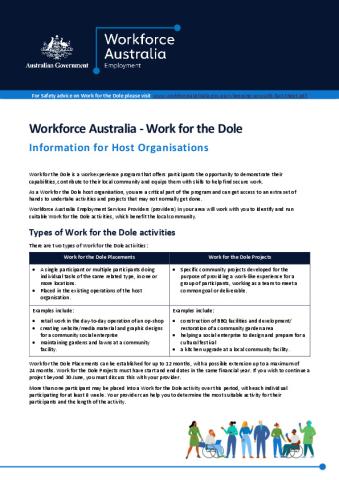 Work for the Dole - Information for Host Organisations (Updated).pdf