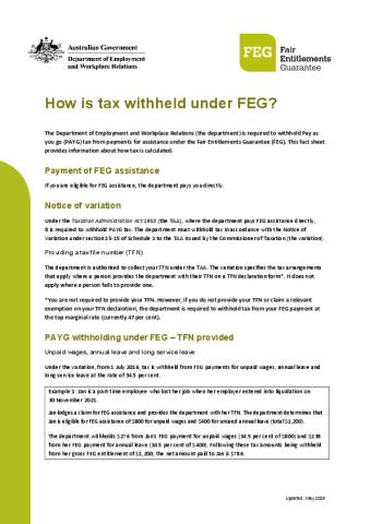 How is tax withheld under FEG factsheet.pdf