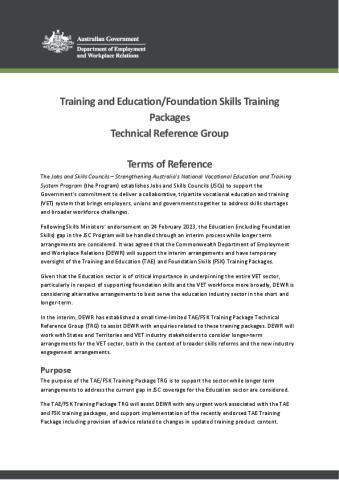 Training and Education – Foundation Skills Training Packages – Technical Reference Group – Terms of Reference.pdf