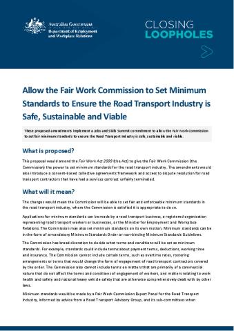 Allow FWC to set minimum standards to ensure the road transport industry is safe, sustainable and viable.pdf