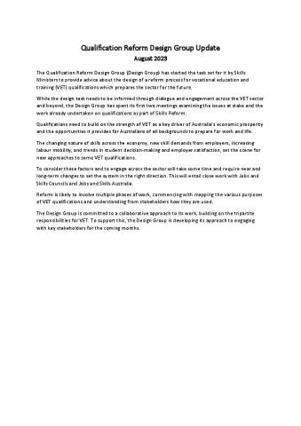Qualification Reform Design Group - Update Aug 2023 - Final.pdf