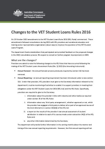 Changes to the VET Student Loans Rules 2016.pdf
