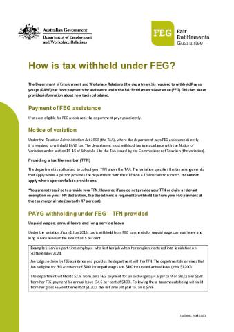 How is tax withheld under FEG factsheet (2025-26).pdf