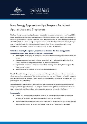New Energy Apprenticeships Program Apprentice and Employer Factsheet 1 July 2025.pdf