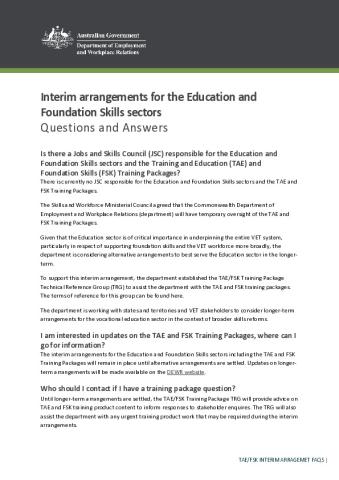 Interim arrangements for the TAE and FSK training packages – Questions and Answers.pdf