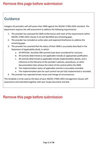 Cover page of the document 'Right Fit For Risk (RFFR) ISO27001 Self-assessment report template'