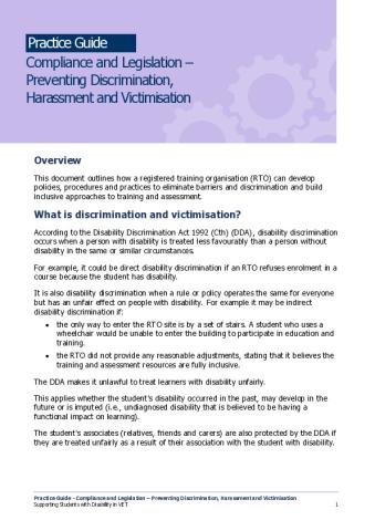 Practice Guide - Compliance and Legislation - Preventing Discrimination, Harassment and Victimisation.pdf