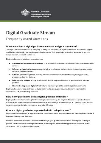 DEWR Graduate Program - Digital Stream FAQ - Word.pdf