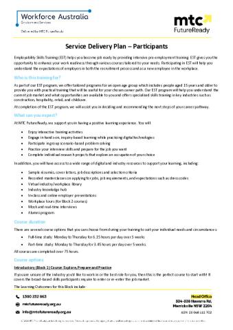 EST Service Delivery Plan - MTC Australia Limited (Participant).pdf