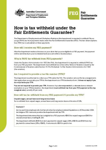 How is tax withheld under the Fair Entitlements Guarantee.pdf