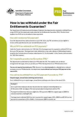 How is tax withheld under the Fair Entitlements Guarantee.pdf
