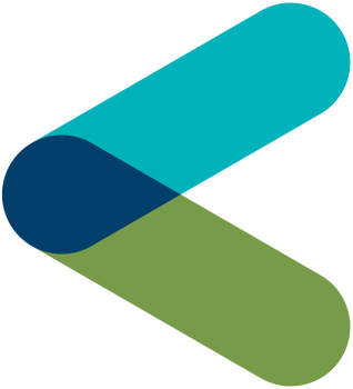 Teal and green elongated pills combined to make up the less-than symbol