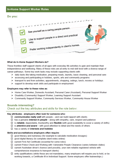 Care sector - In-Home Support Worker role profile