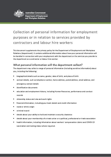 DEWR Collection of personal information.pdf