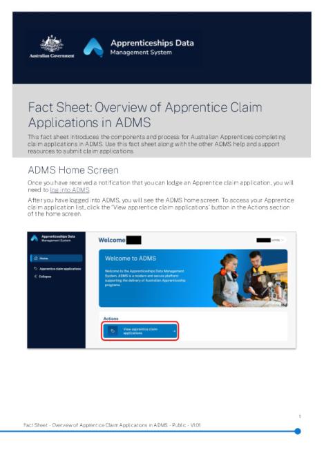 Fact Sheet - Overview of Apprentice Claim Applications in ADMS - Public - V1.01.pdf