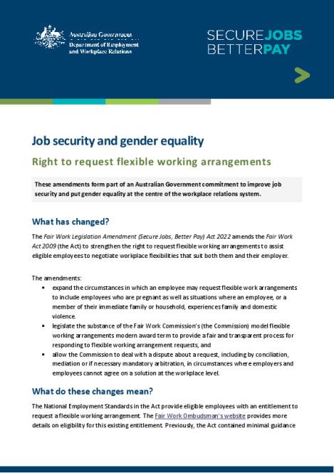Right to request flexible work arrangements - Department of Employment ...