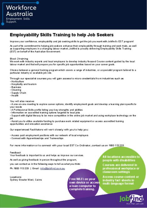 EST Service Delivery Plan - Jobfind Centres Australia Pty Ltd ...