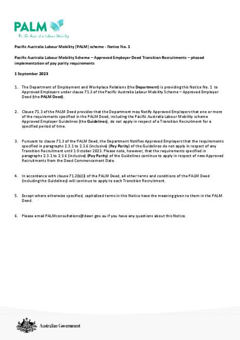 PALM Notice No 1 - Phased implementation of Pay Parity requirements 010923.pdf