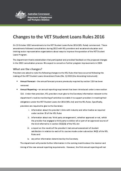 Changes to the VET Student Loans Rules 2016.pdf