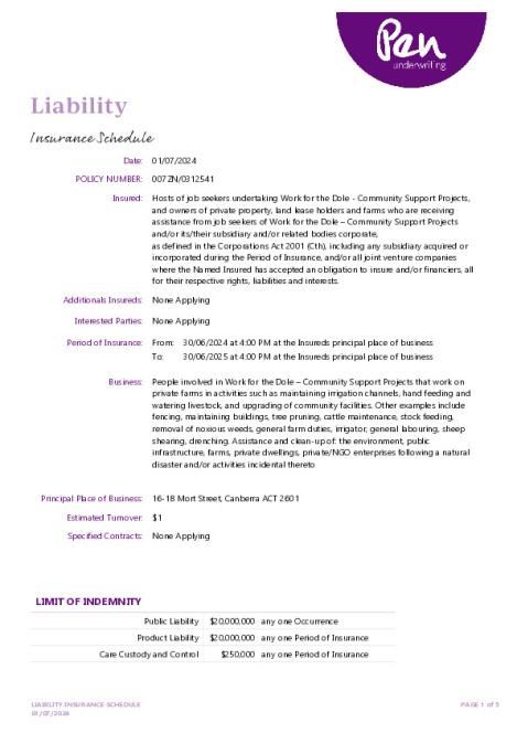 Public and Products Liability Insurance for Hosts of Work for the Dole Community Support Projects Sched.pdf