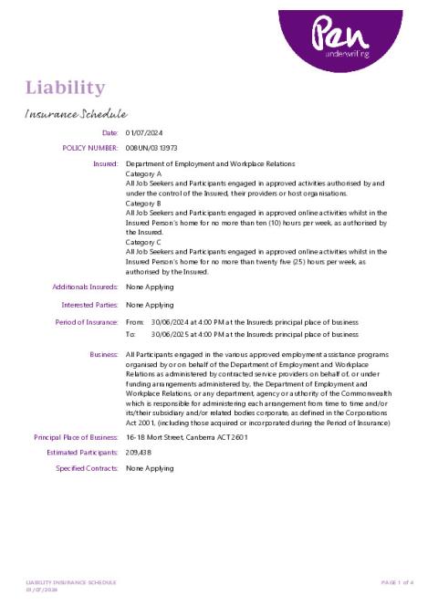 Public and Products Liability Insurance for Participants Policy Schedule.pdf