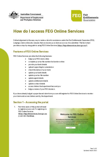 How do I access FEG Online Services factsheet.pdf