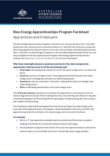 New Energy Apprenticeships Program Apprentice and Employer Factsheet 1 July 2025.pdf