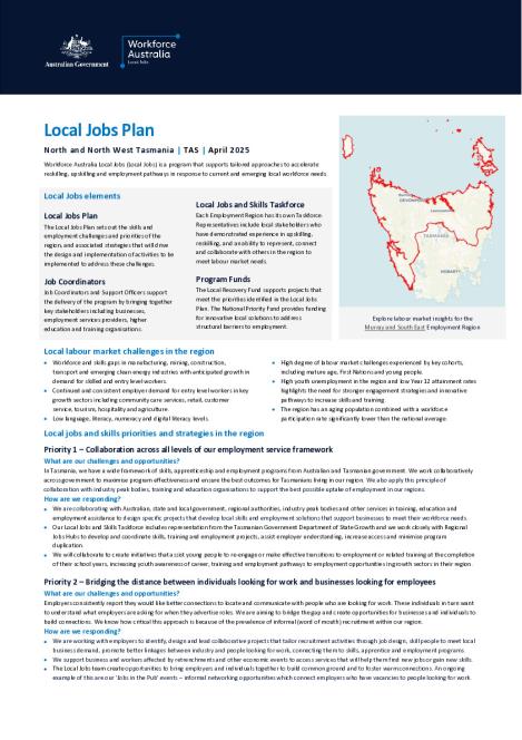 North and North Western Tasmania - Local Jobs Plan - April 2025 - FINAL.pdf