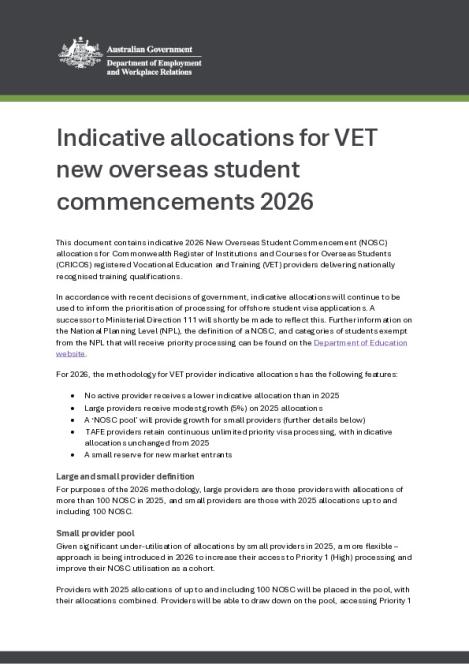 Indicative allocations for VET new overseas student commencements 2026.pdf