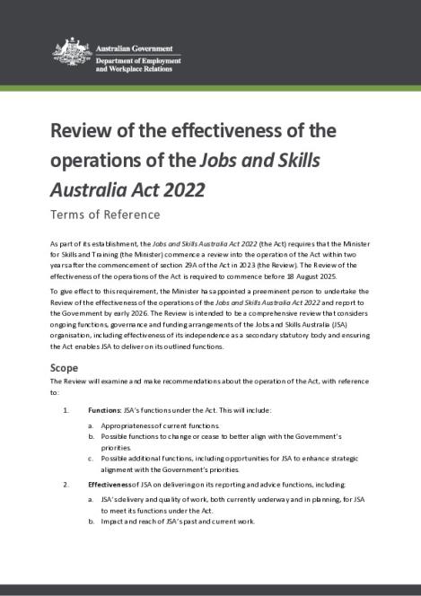 Terms of Reference - Jobs and Skills Australia Act 2022 Legislated Review.pdf