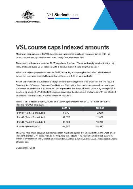 VSL course caps indexed amounts (providers).pdf
