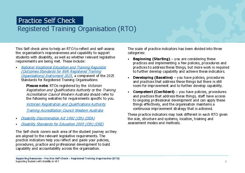Supporting Resources - Practice Self-Check - Registered Training Organisation.pdf