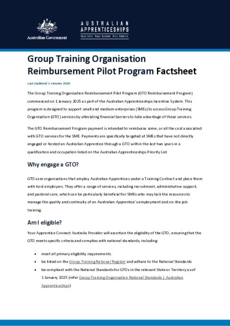 Group Training Organisation Reimbursement Pilot Program Factsheet - 1 January 2026.pdf
