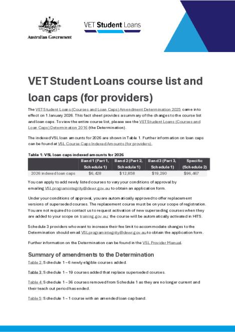 VET Student Loans course list and loan caps (for providers).pdf